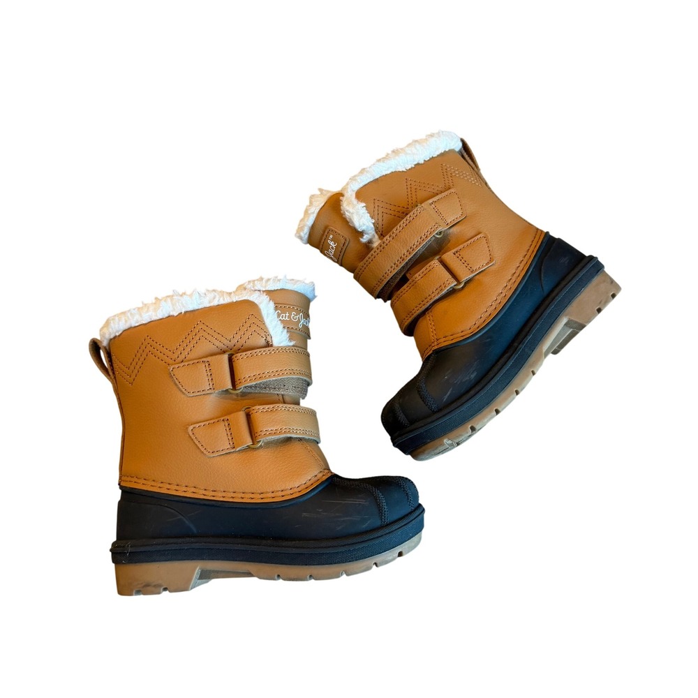 Cat & Jack Toddler Kids Tan Black Faux Fur Lined Winter Duck Boots Size 8 - Picture 2 of 9